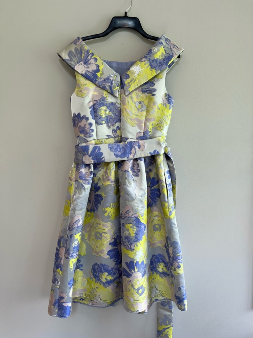 Alex Marie Diana Floral Fancy Party Belted Midi Dress in Yellow/Purple, 4 - Picture 4 of 12